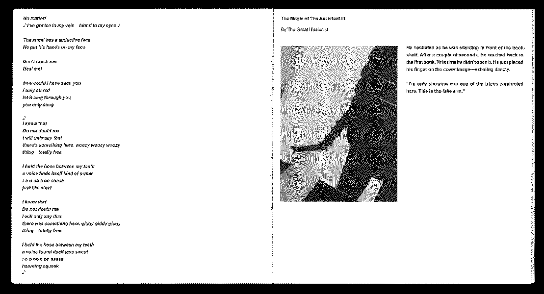 An animation of the various spreads, all text based spread on yellow paper