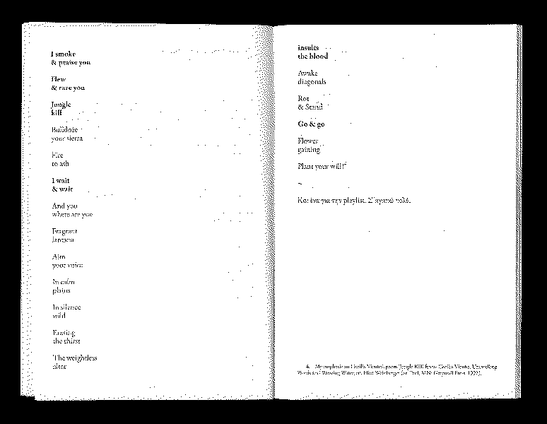 Animaiton of inside spread: that show various froms the text takes, from a more poetice layout to block paragraphs.